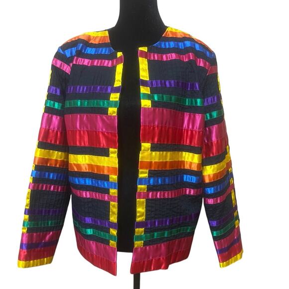 RARE VTG Tachi Castillo Short Waste Rainbow Ribbon Jacket Colorful Gem Art Wear - Picture 1 of 7